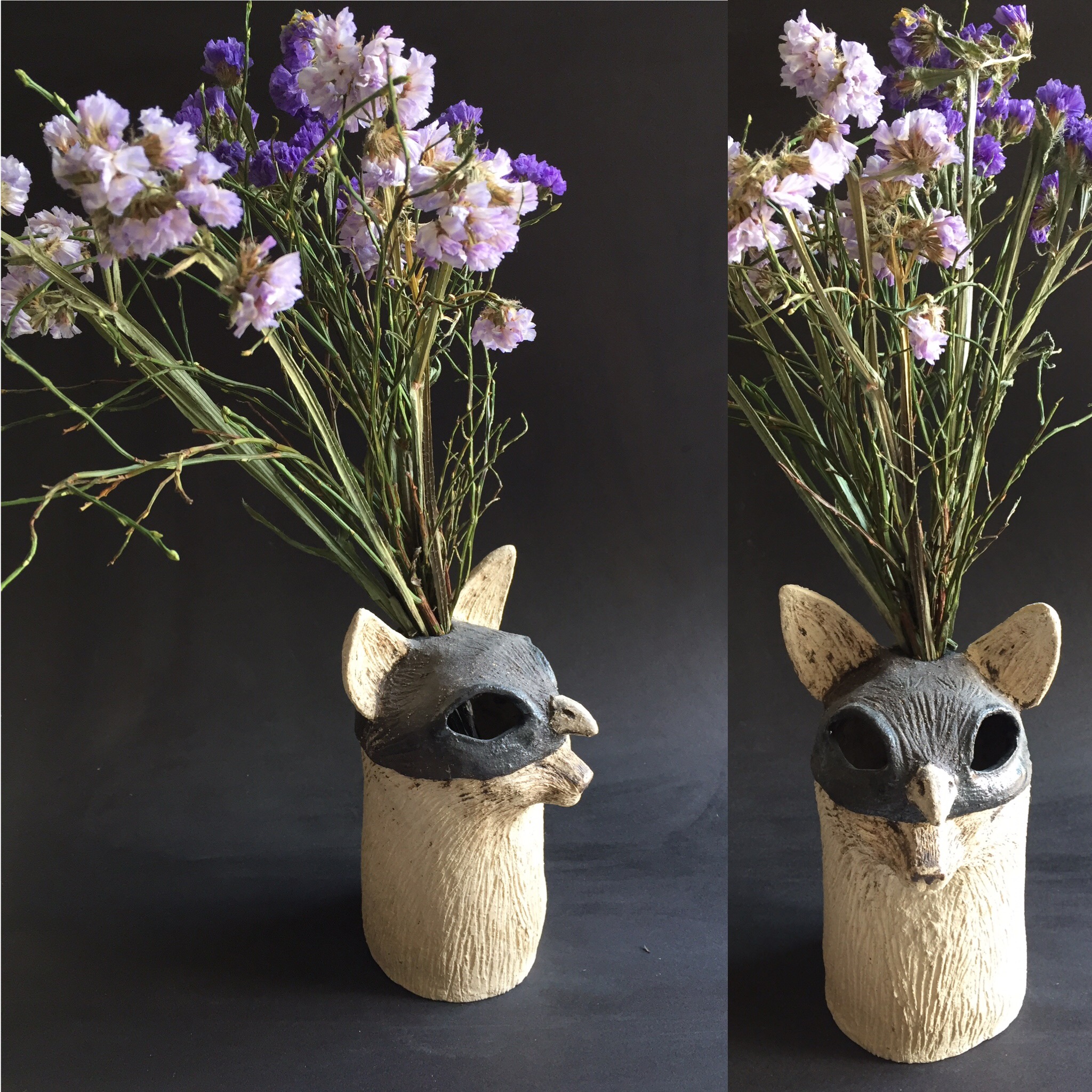 Cache vase - Chat-moineau - grès blanc et noir - 15 cm - 250€
