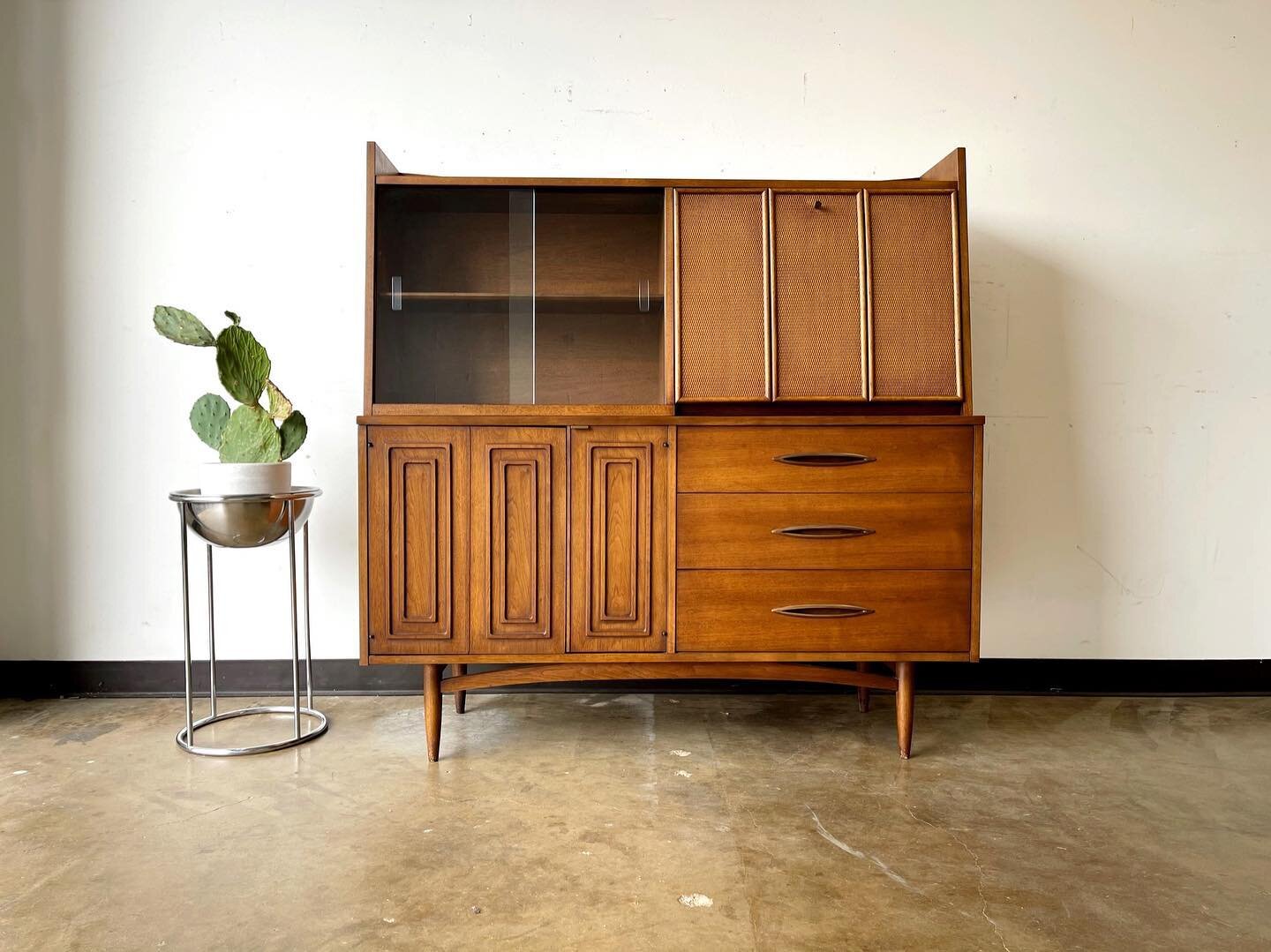 SOLD / Circa 1960&rsquo;s Broyhill Sculptra Hutch w/ a drop down bar area! This piece isn&rsquo;t seen as often as the others in the collection. It&rsquo;s been very well cared for and it&rsquo;s condition speaks to that. Two pieces for easy transpor