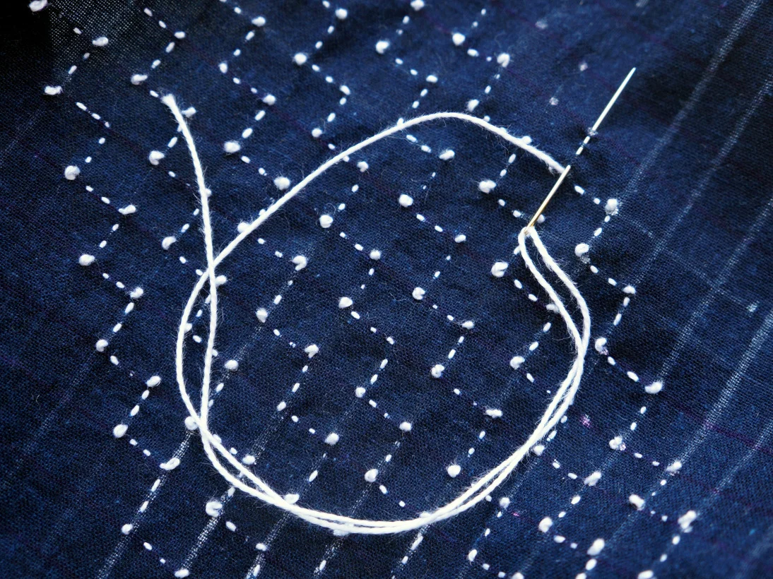 Process shot of Sashiko stitching