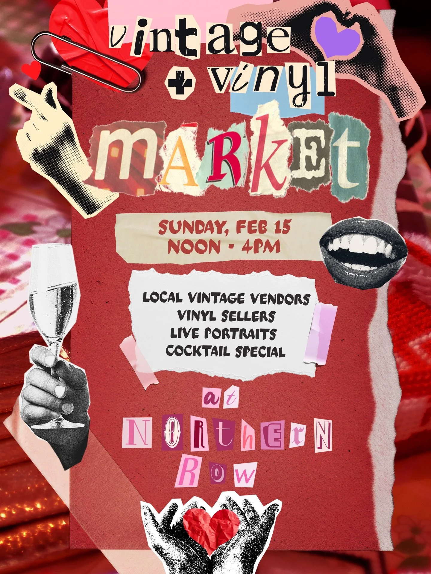 Records to flip, vintage to dig through, Valentine&rsquo;s plans handled.
Vintage + Vinyl Market is next Sunday, Feb 15 from noon to 4pm.

A lineup of local vintage vendors, vinyl sellers, live portraits, and a few menu specials.

One week out. Bring