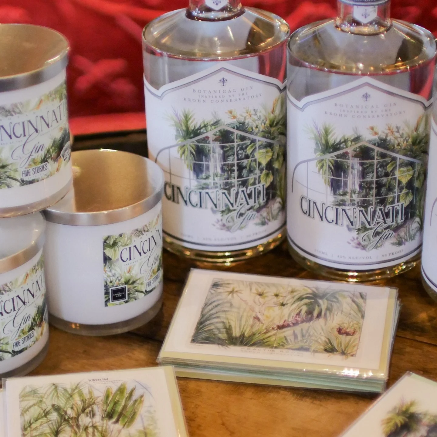 We have Cincinnati Gin bundles! Bottles, candles, &amp; postcards. Get them together or separately.