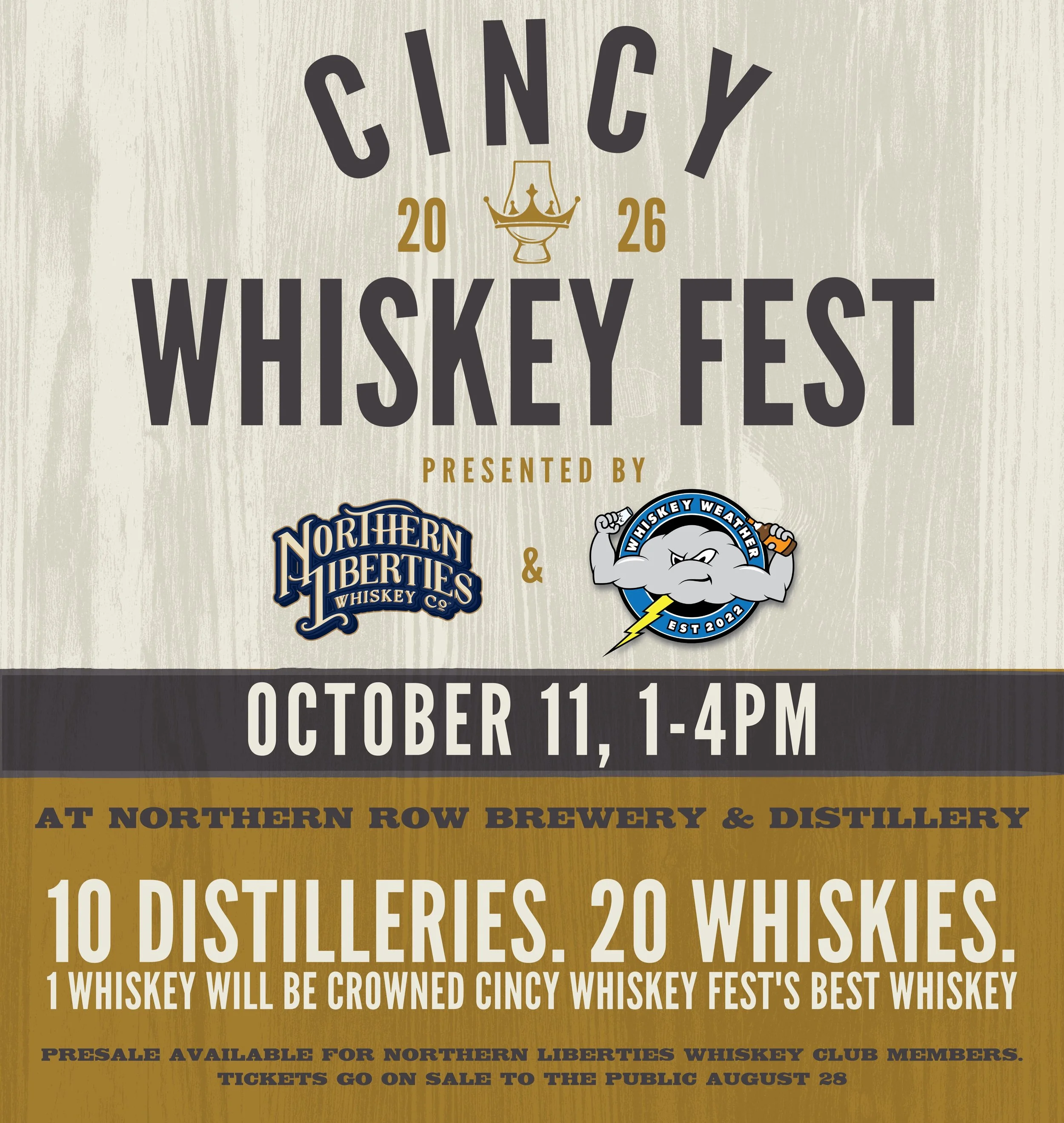Introducing Cincy Whiskey Fest! Sunday, Oct. 11. 

Cincy Whiskey Fest brings together 10 distilleries and over 20 whiskeys for a one-of-a-kind tasting experience presented by Northern Liberties Whiskey Co. and Whiskey Weather.

Northern Liberties Whi