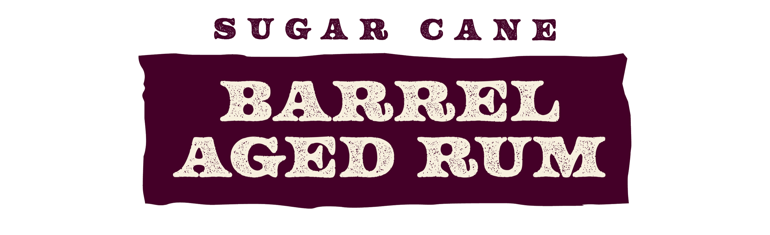 Logo for Sugar Cane Barrel Aged Rum with purple and white text.