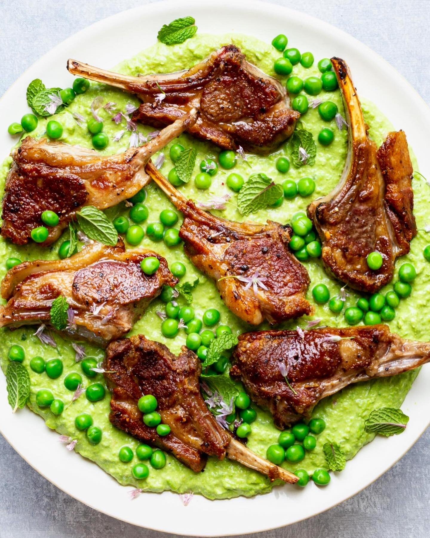 Lamb chops with a minty pea pur&eacute;e. This little recipe was a favorite last year, and since you might be planning a weekend menu still, I decided to share again 🙂 Lamb is generally easier to find this time of year so I stock up &amp; freeze for