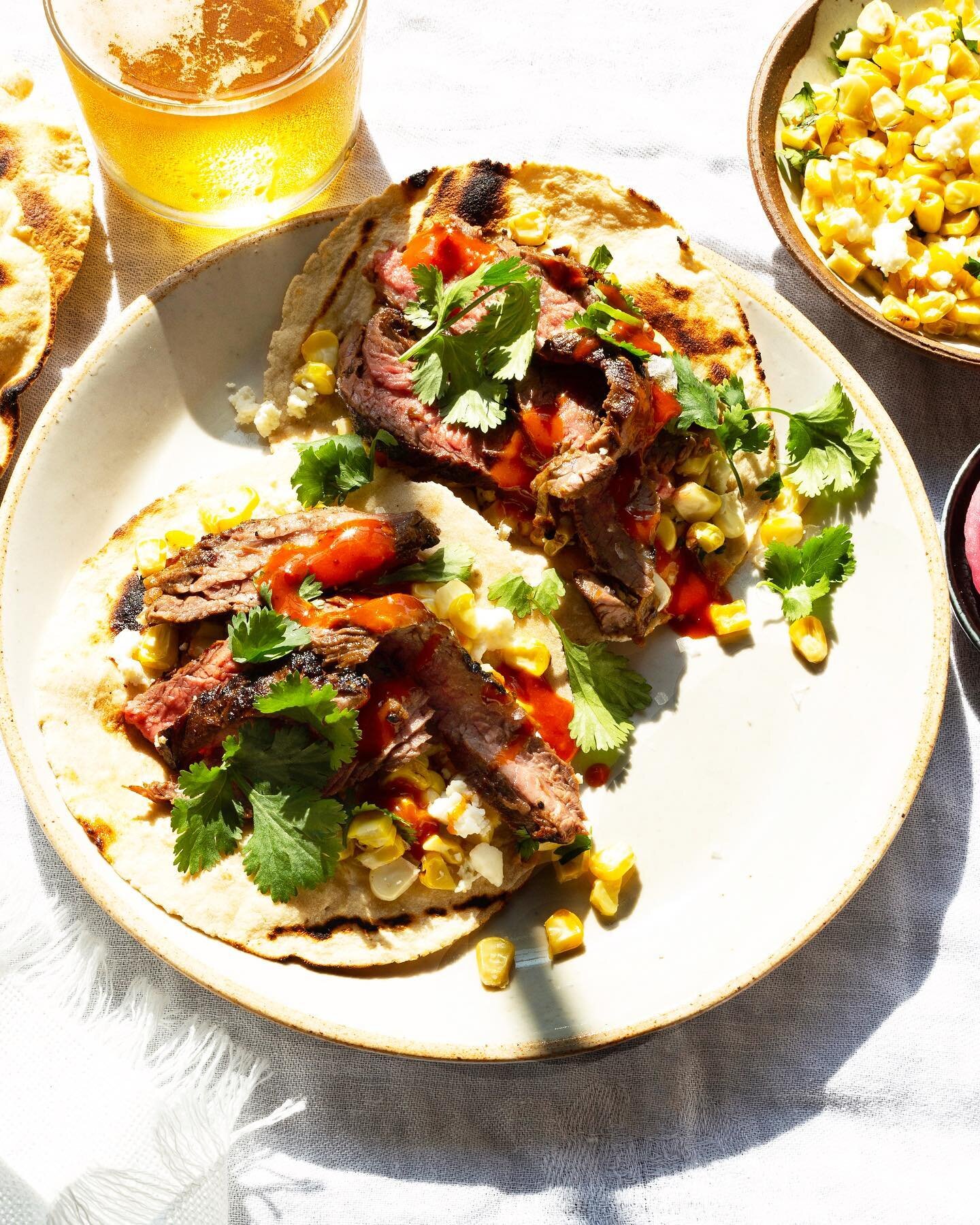 Recipe below :) Grilled Steak Tacos, my style, with grilled corn &amp; peri-peri sauce too. It had rained all day but this beautiful @aspirebyhestan 36&rdquo; freestanding grill got delivered and when the sun appeared, I fired her up. The color is &l