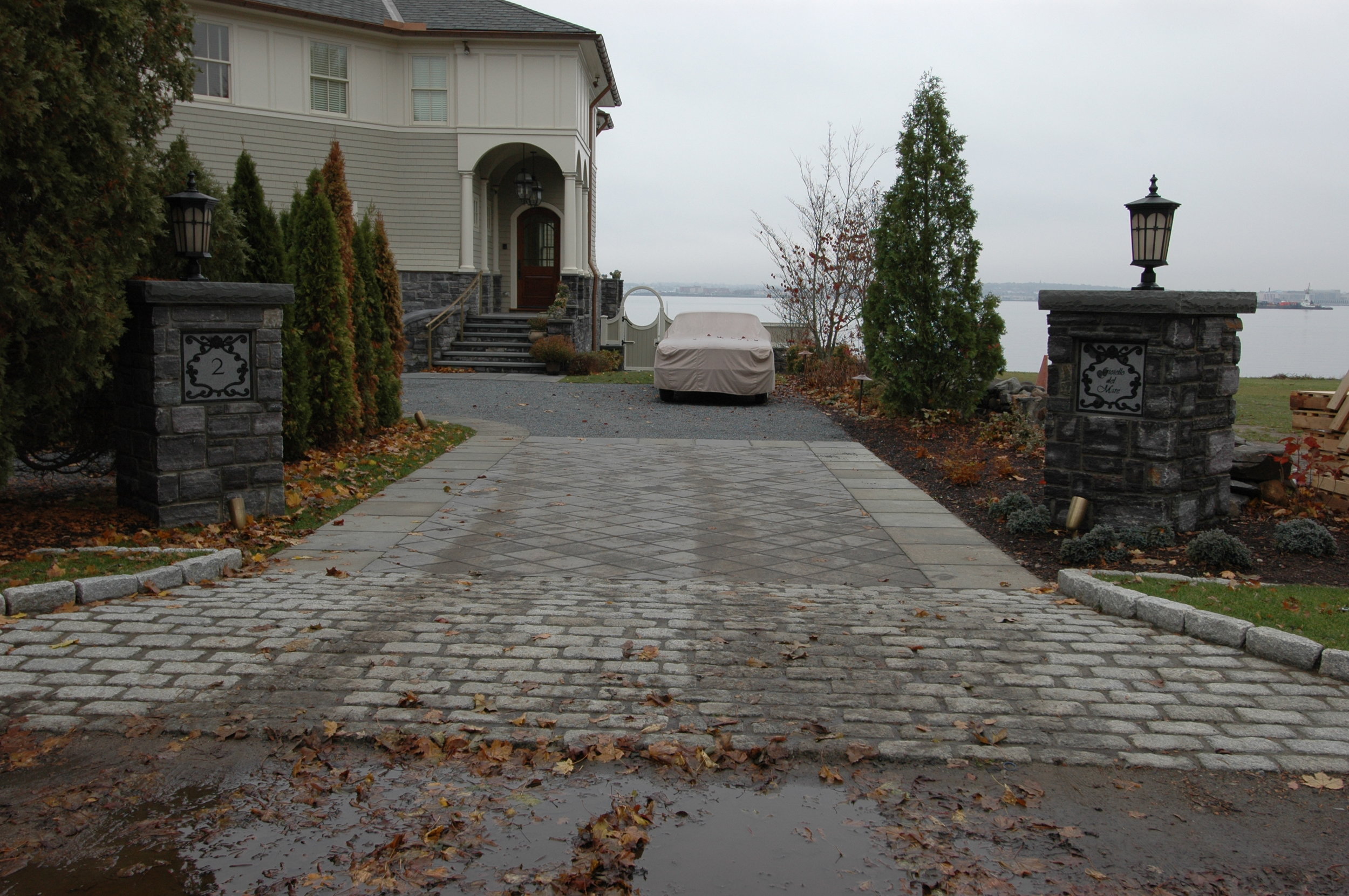 Paver driveway and plantings in South Kingstown, RI