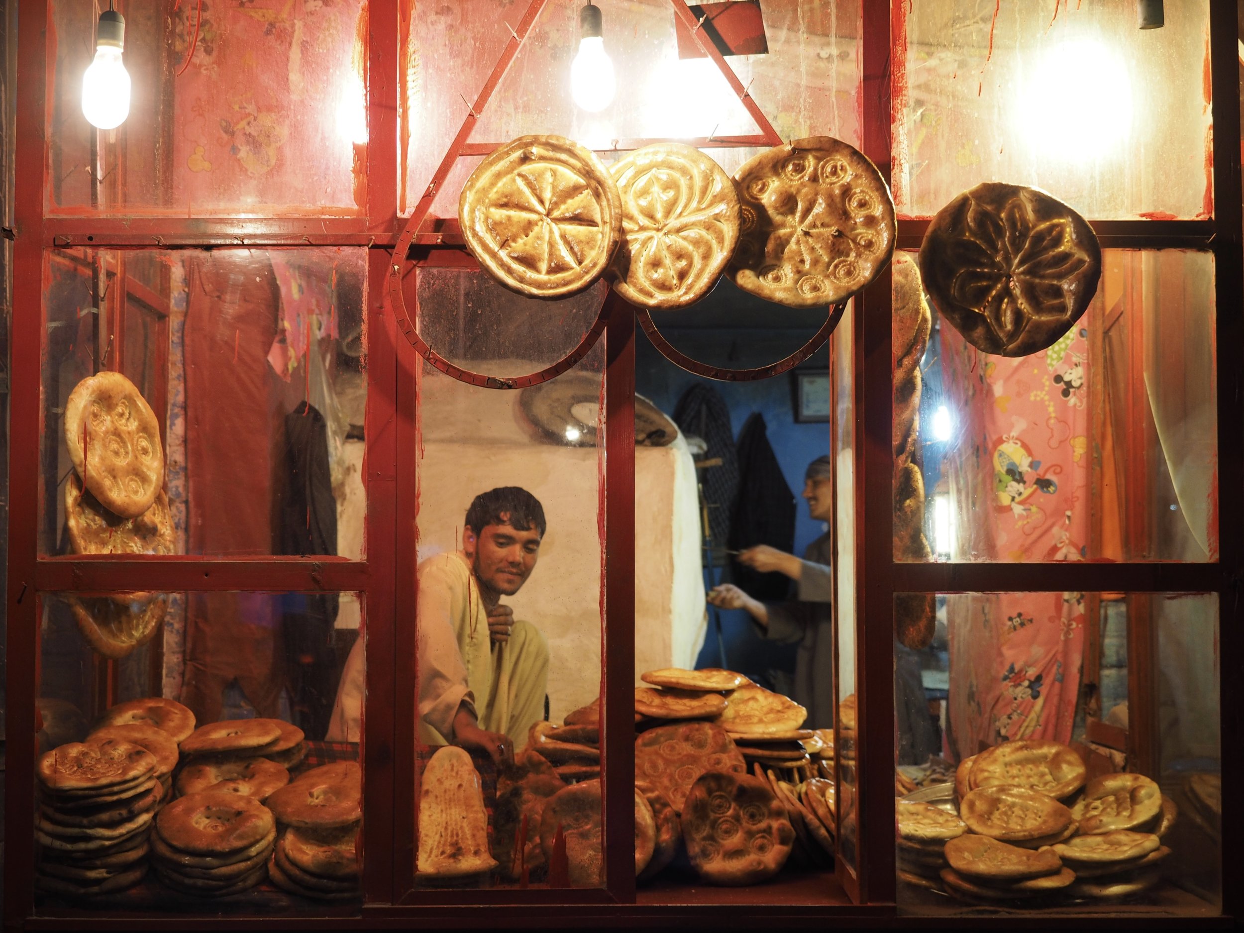 Afghan bread was particularly good and at night the bakeries began. They were kind enough to invite me in and show me how it was made.