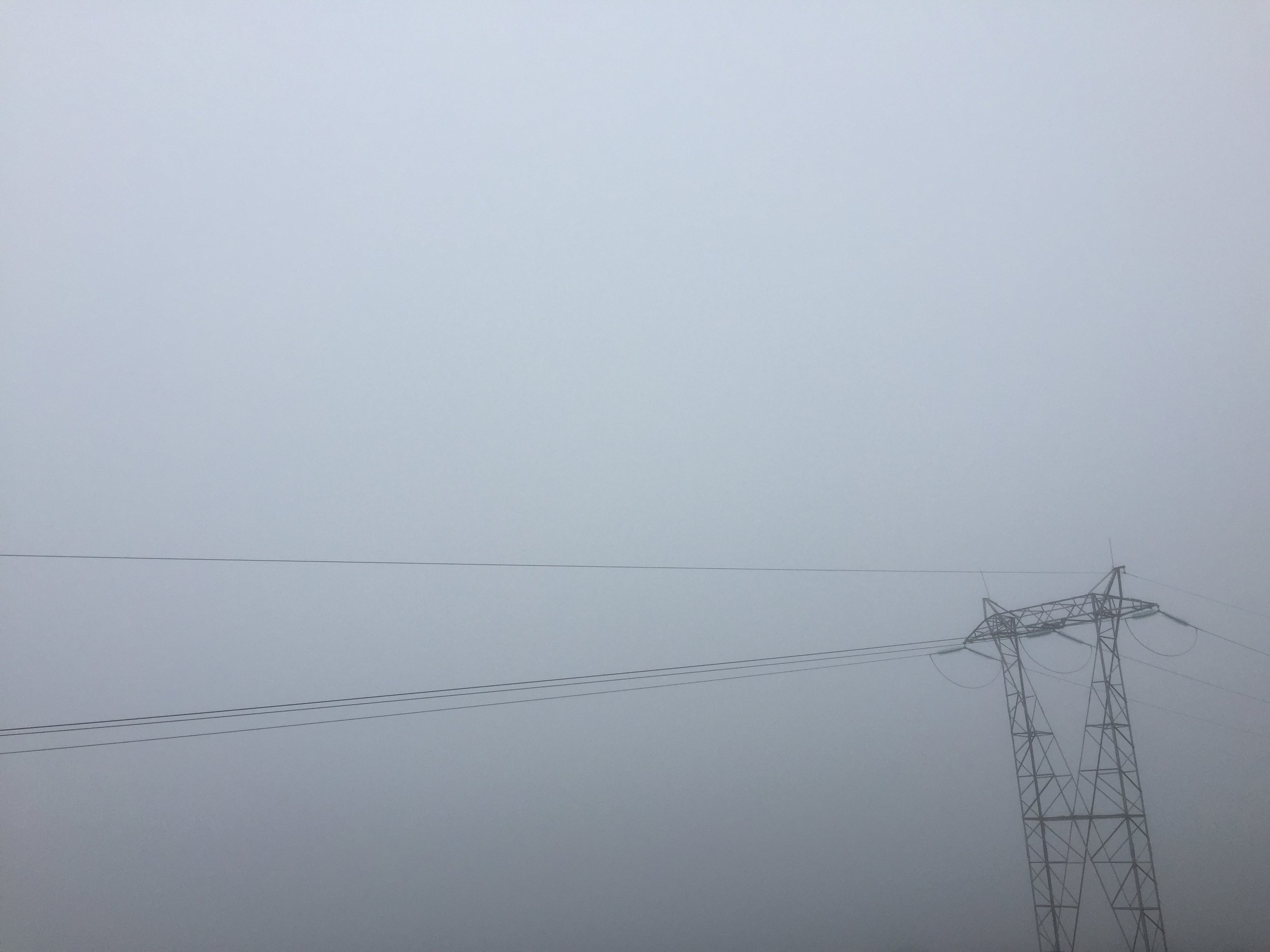 The air was so thick with fog, pylons loomed over me from nowhere like robotic triffids.