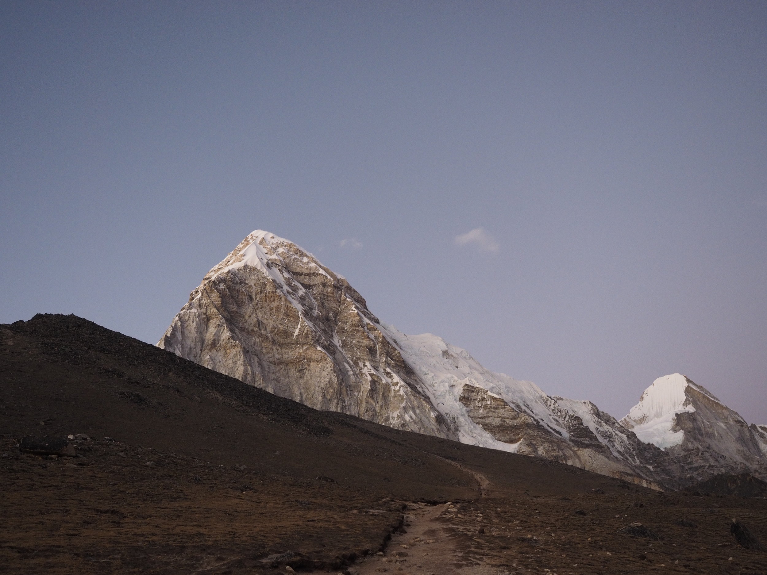 Nearing the summit of Kala Patthar as the sun sets.