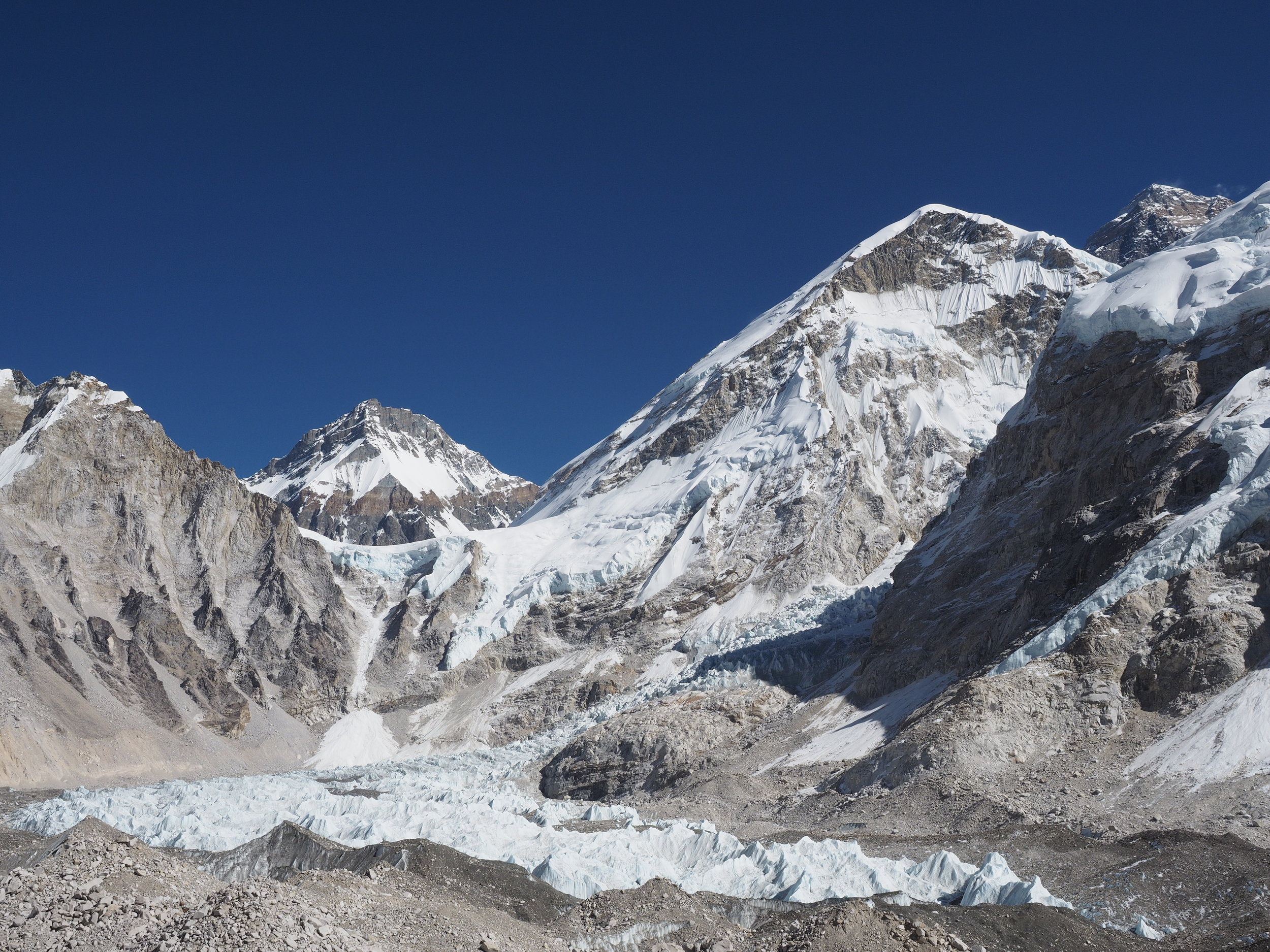 The Khumbu Icefall and start of the technical climb to the summit of Everest.