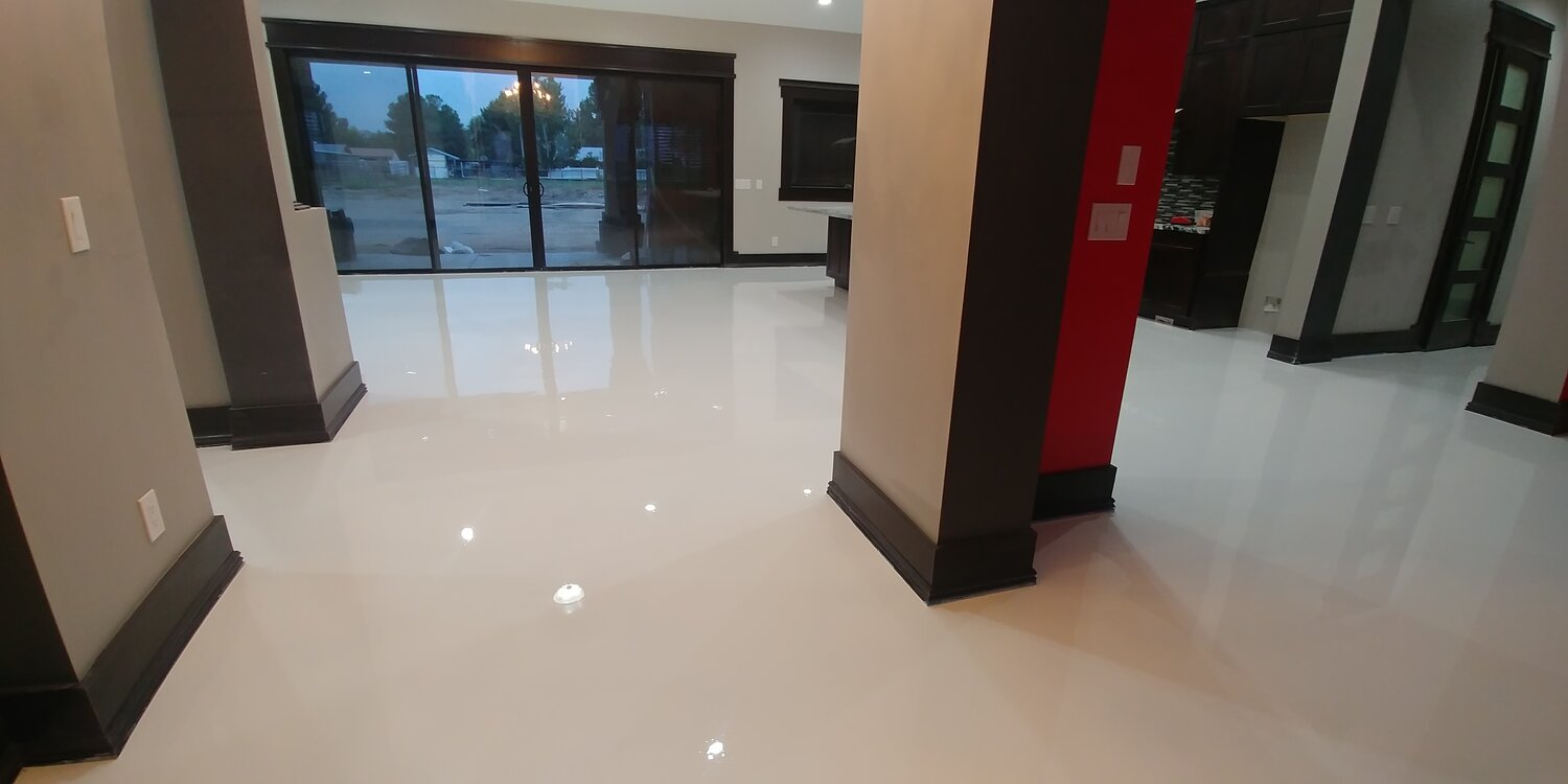 White Epoxy floor residential  Living room flooring, Epoxy floor