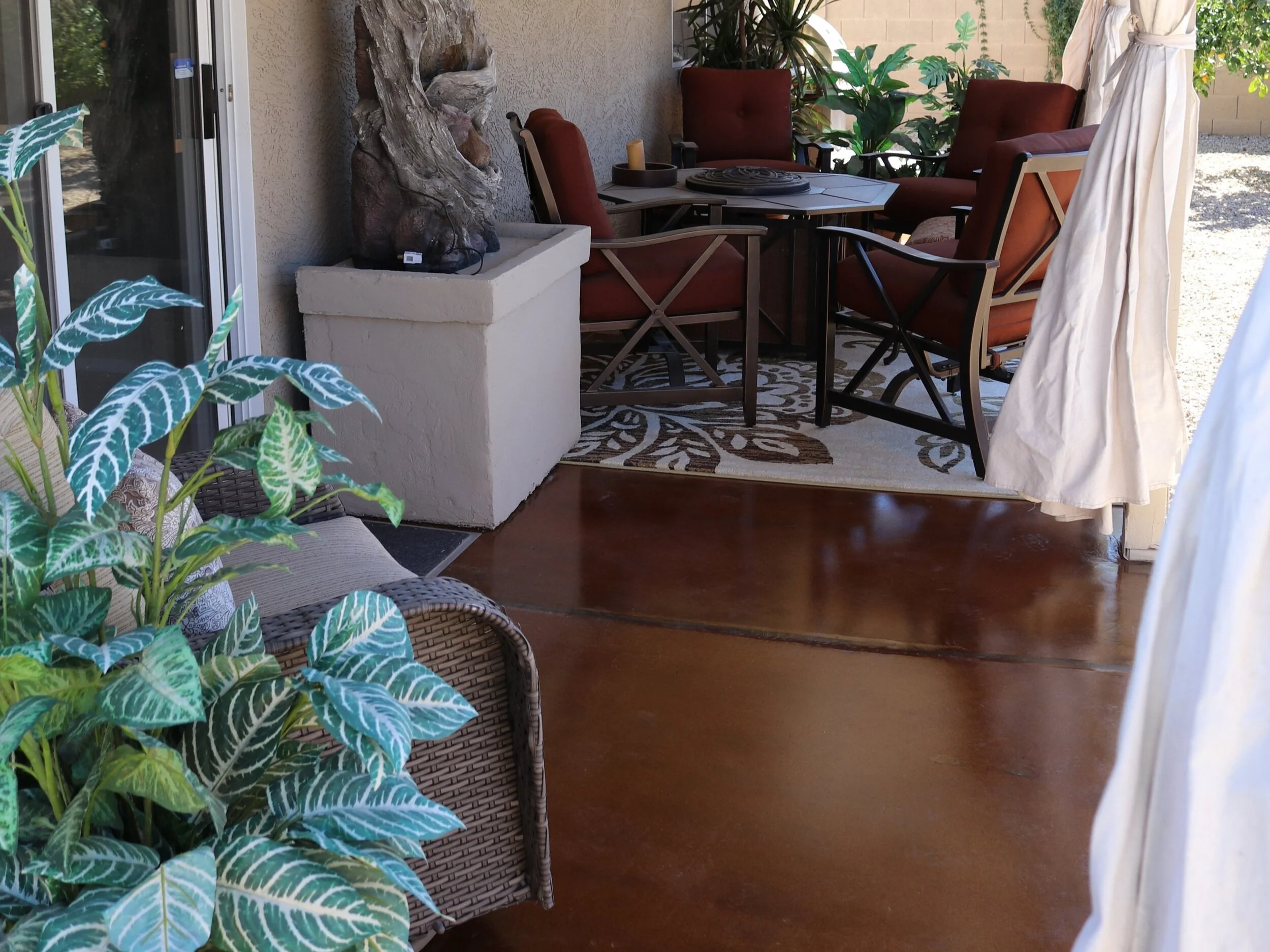 Simply ground, stained and sealed. 