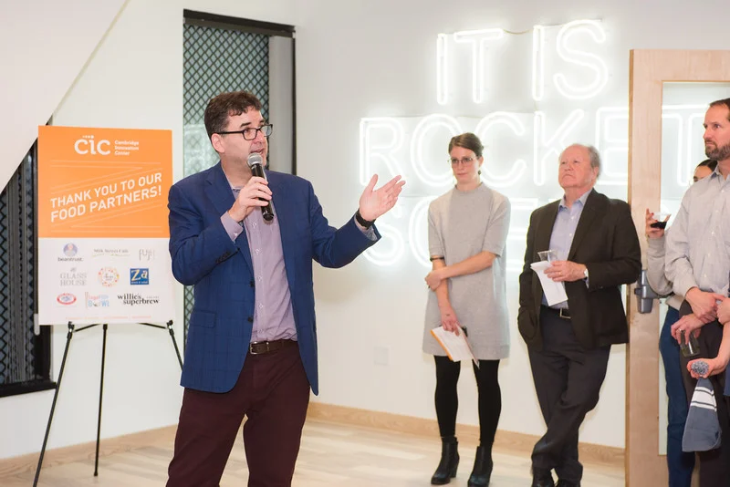CIC Founder & CEO Tim Rowe addresses guests at the 245 Main Housewarming.