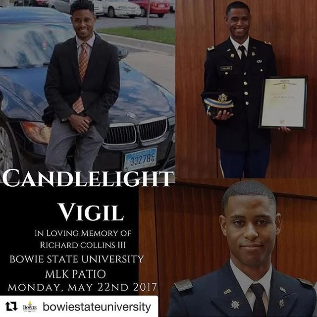 Vigil tonight for Richard Collins. Collins was fatally stabbed while visiting the University of Maryland this weekend. His murder is being investigated as a #hatecrime.