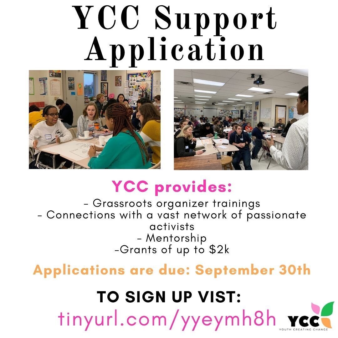*Note, the time for the interest meeting has changed! If you are part of a social justice organization or are simply looking to learn how to create positive change in your community, JOIN YCC! Support applications are open now (LINK IN BIO)🎉🎉 Also,