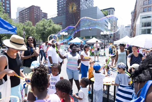 Children + Families Play in Bubble Garden