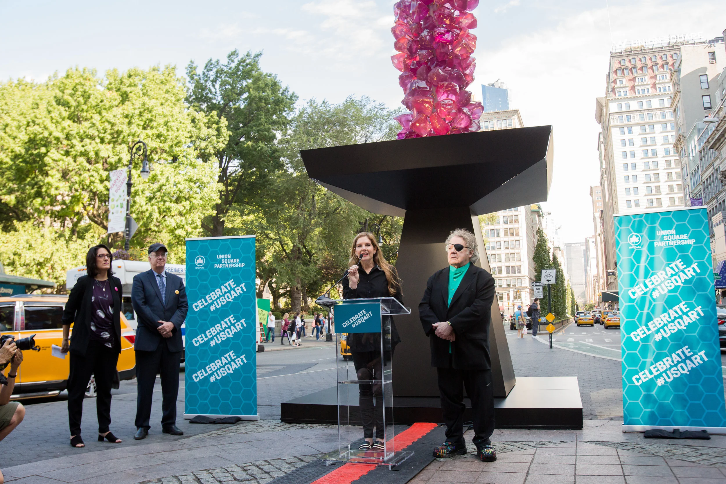 Dale Chihuly, sculptor, and Leslie Jackson Chihuly, CEO of Chihuly Studio, introduce the Rose Crystal Tower. 