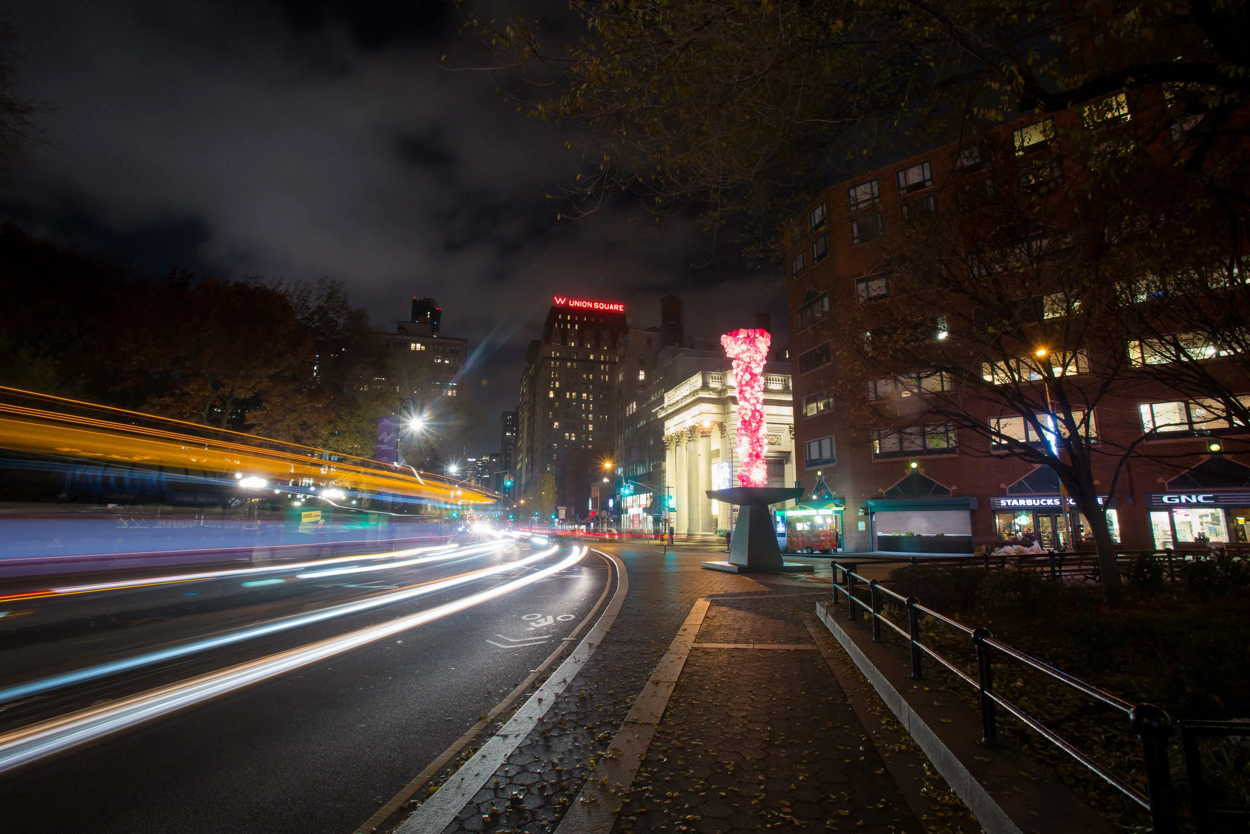 Chihuly's Rose Crystal Tower, which we welcomed in October 2017, will light up Union Square through October 2018. Photo by Liz Ligon