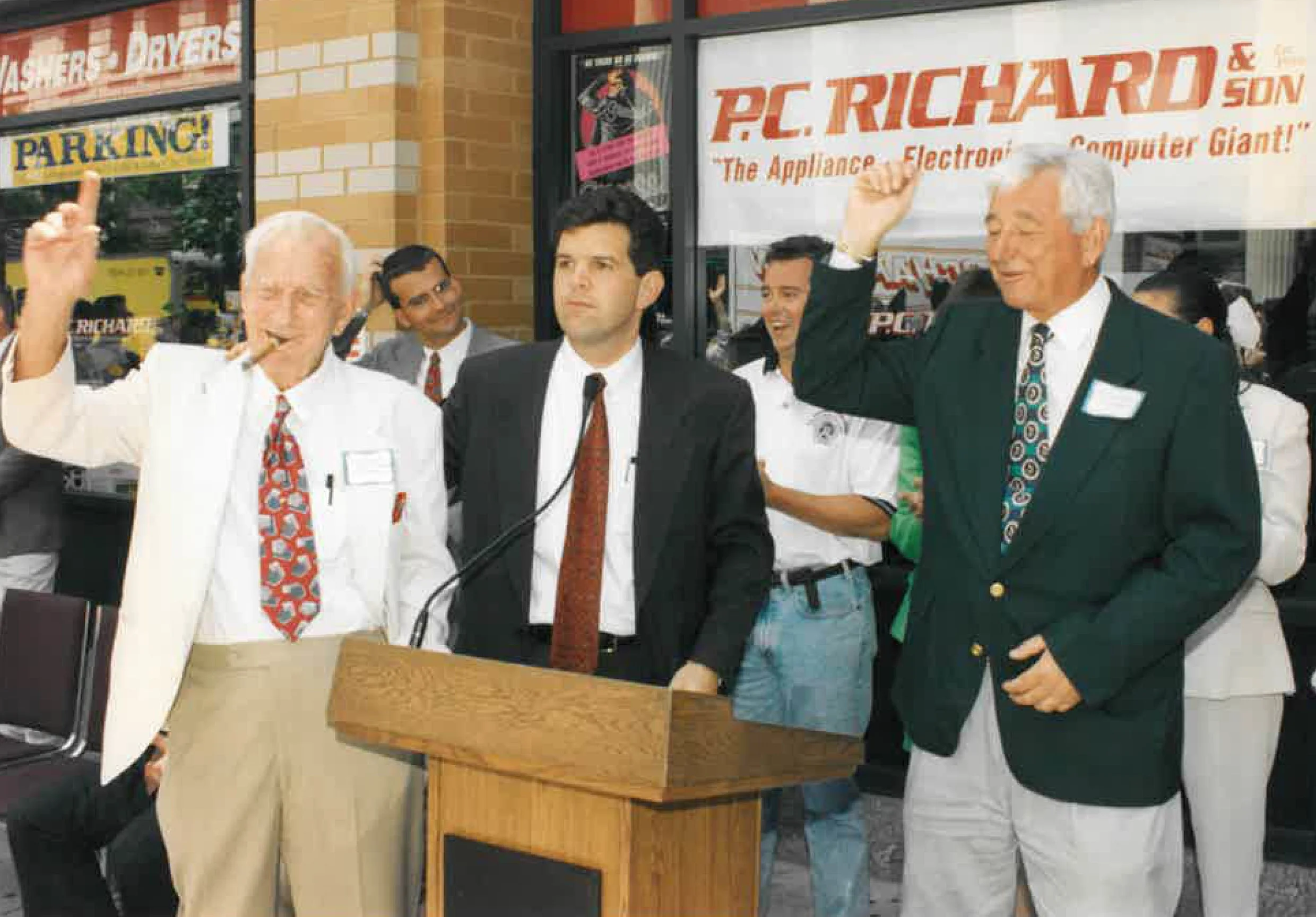 The Richard family and former Union Square Partnership Executive Director Rob Walsh (middle) oversee the grand opening and ribbon cutting ceremony for P.C. Richard & Son’s flagship Manhattan store at Union Square in 1996.