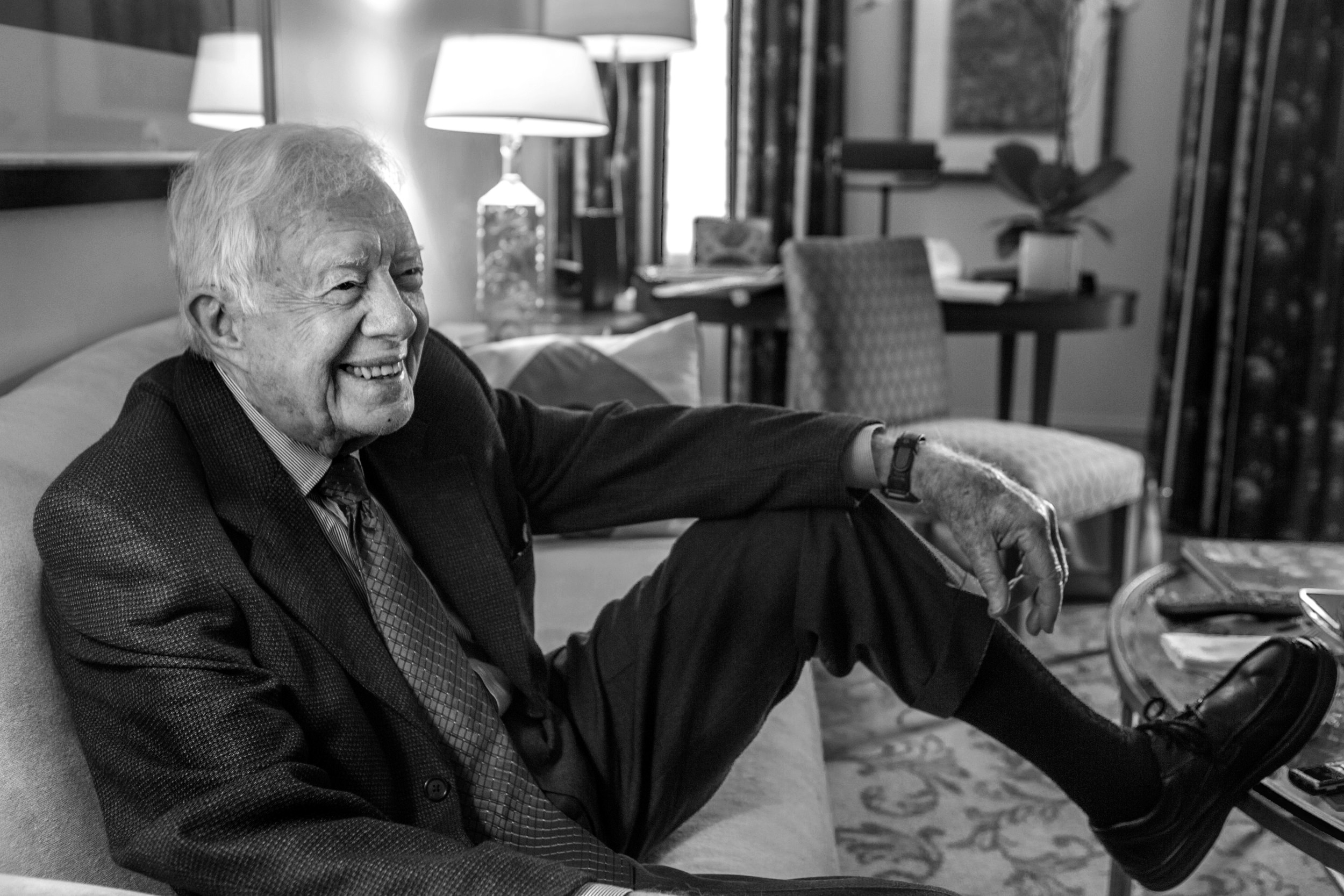 President Jimmy Carter in his hotel room at the Mandarin Oriental in Washington, DC.
