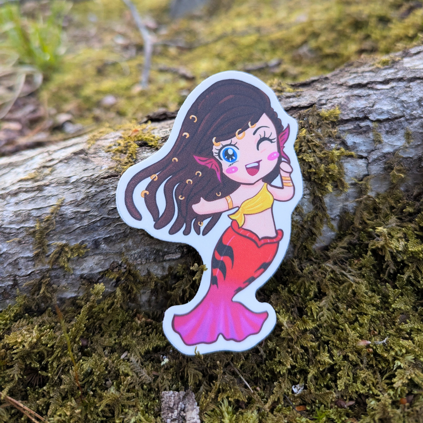 Red Mermaid - Die Cut Sticker - 3"