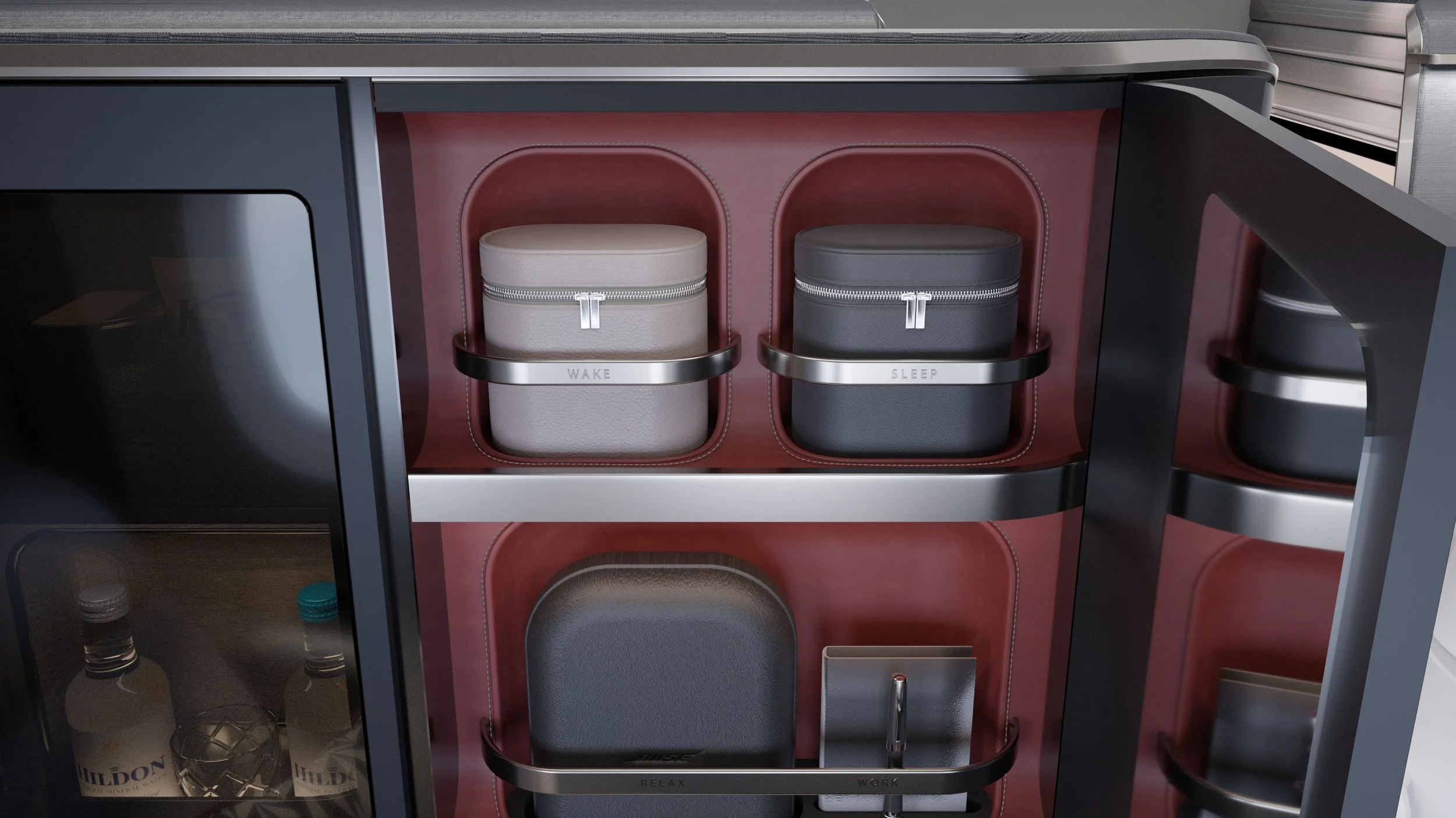  Amenity Cupboard of New First delivered Sleep, Wake, Relax and Work accessories  