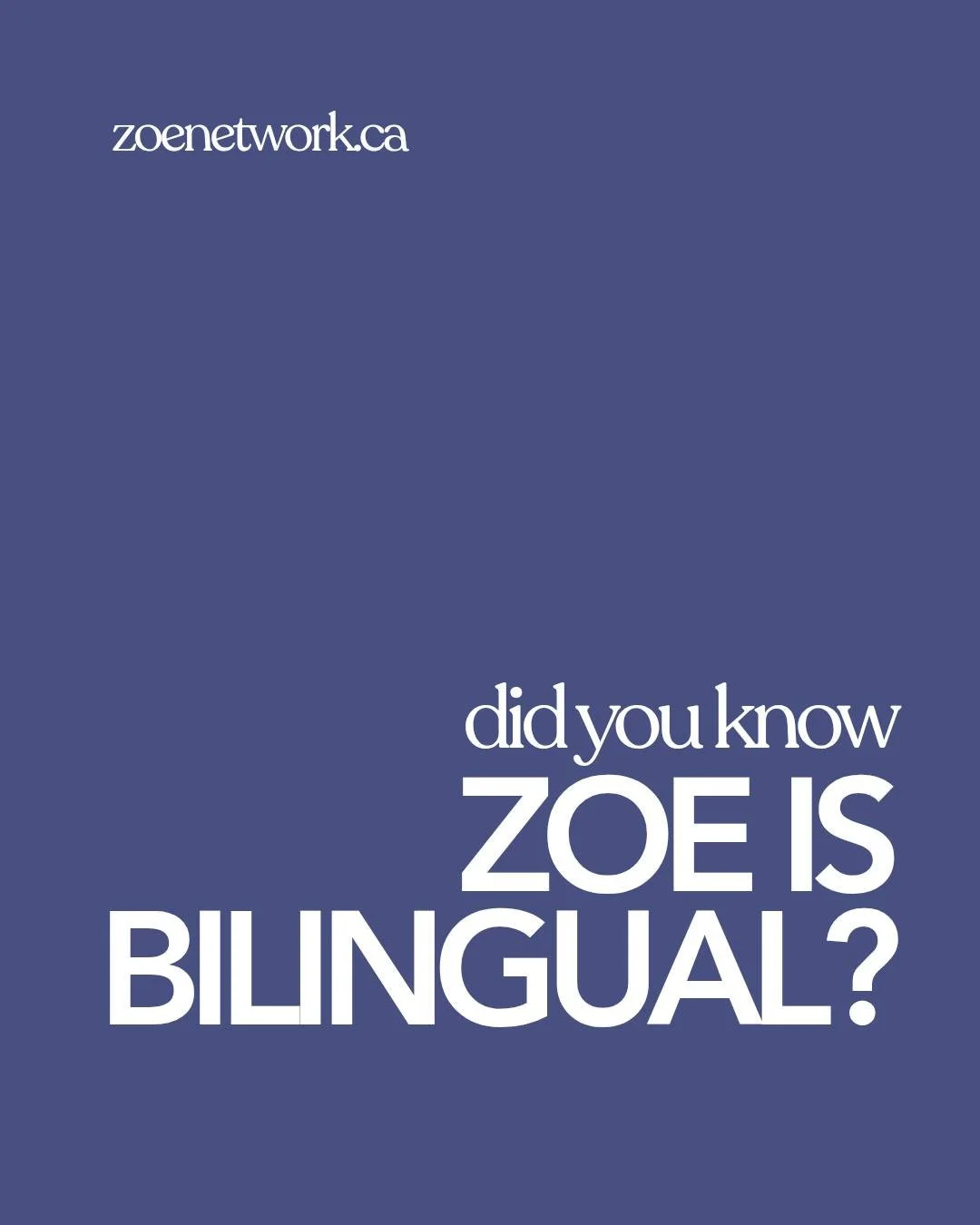 ZOE Network is bilingual! All of our resources are available in French and English, making it possible to reach even more people with the message of ZOE Life.

ZOE Network is bilingual! All of our resources are available in French and  English , maki
