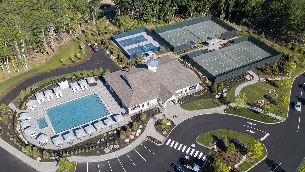 Fitness Pavilion with tennis, pickleball, heated pool and 12-person hot tub.