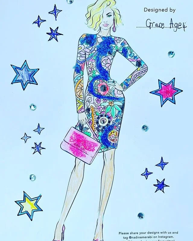 Wow @gracesworld_1 Amazing design and colouring for the @nadinemerabi competition 
Going to be a fashion designer 🤩#merabiyoungdesigner