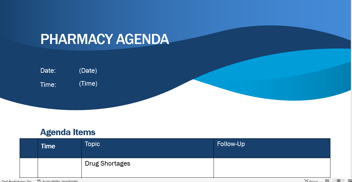 Pharmacy Regular Meeting Agenda
