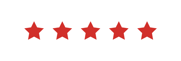 Five red stars in a row, representing a five-star rating.