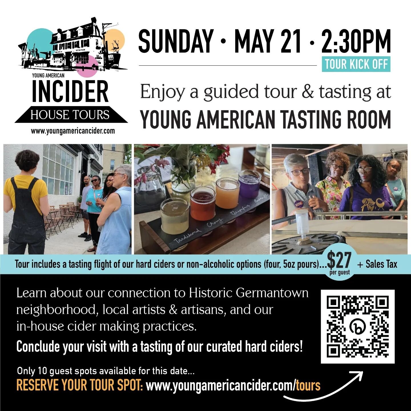 Check out our latest event this week: InCIDER House Tours at YoungAmericanHardCider &amp; Tasting Room. Explore the story behind our historic building and cider making process, and enjoy a hard cider flight tasting (non alcoholic options available). 