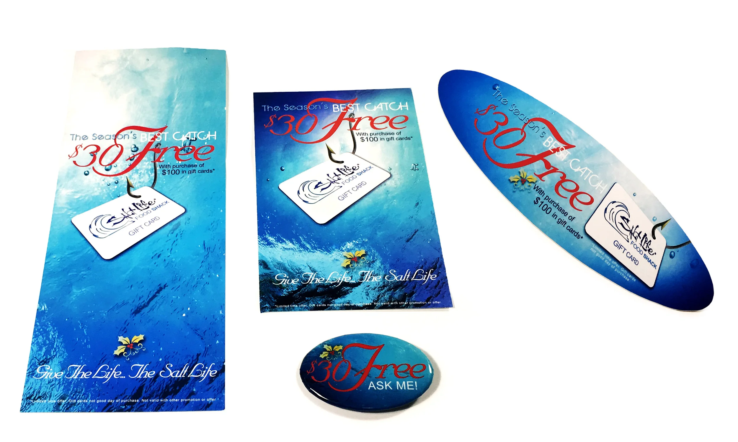 2014 holiday Campaign: Bucket card, Check Card, Button, Sticker