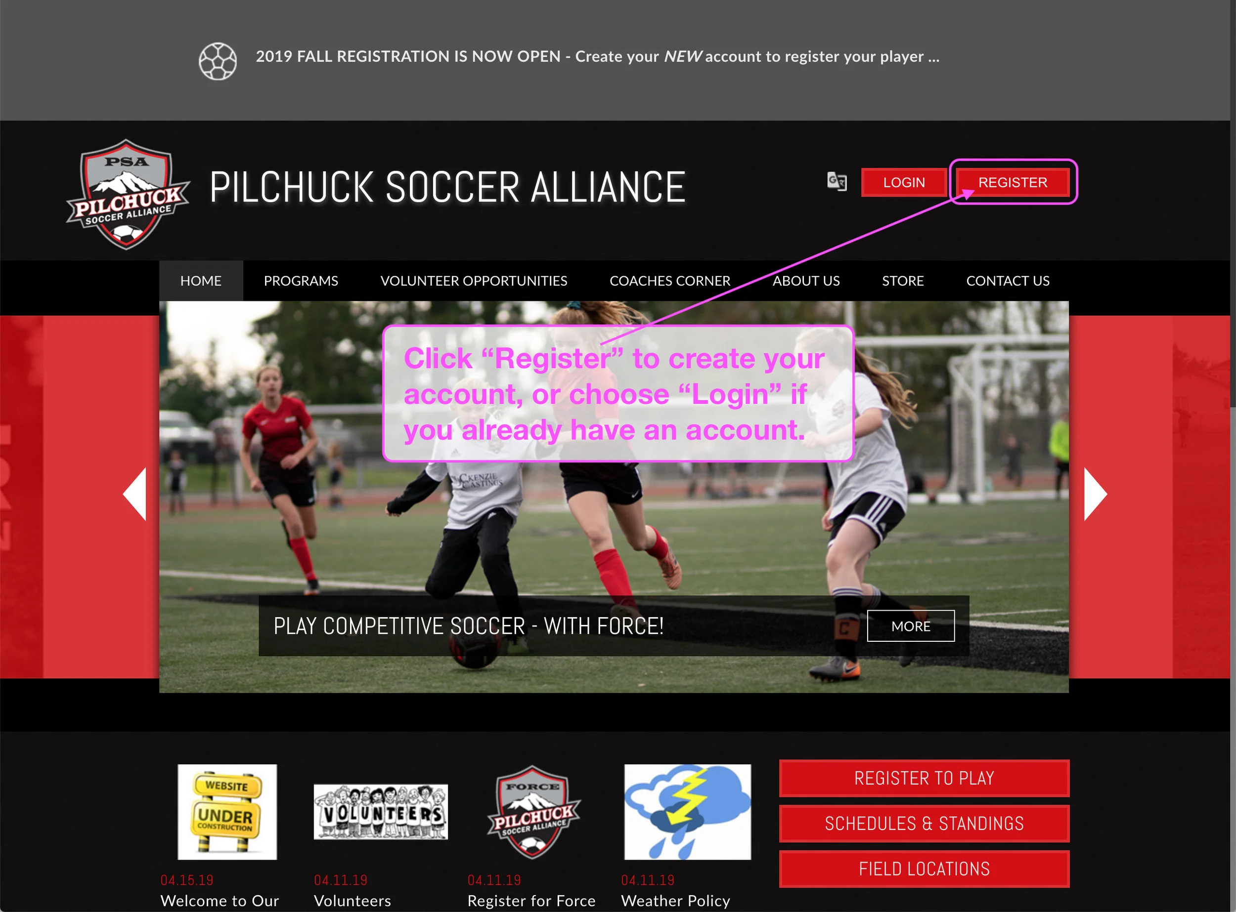 Click “Register” to create your account (or choose “Login” if you already have an account).
