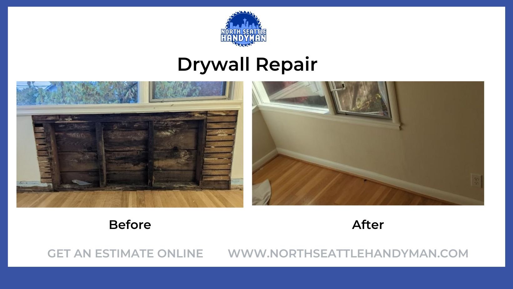 Drywall repair before and after in Seattle by North Seattle Handyman