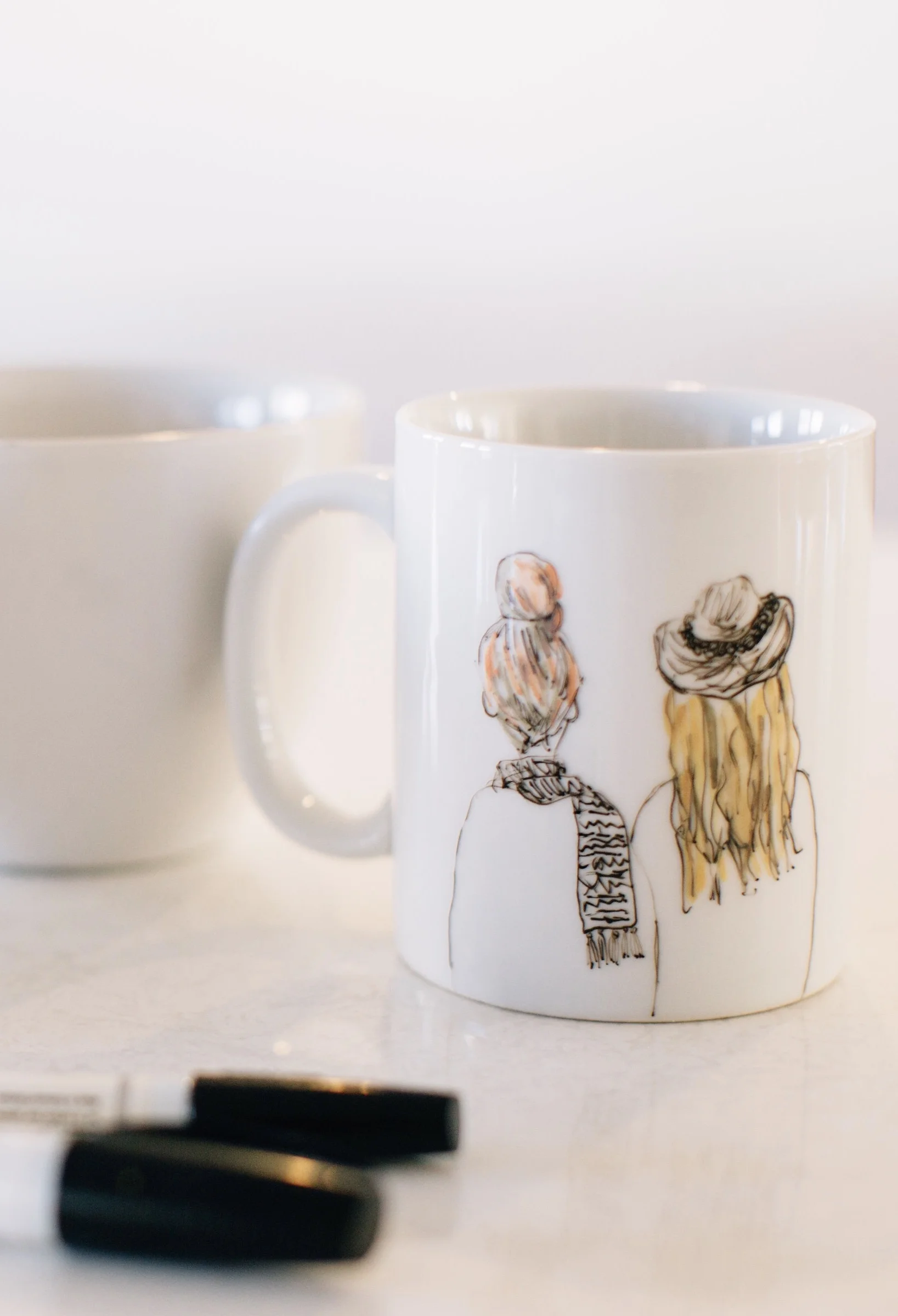 BAKE IT: Let the mug dry overnight. Make sure to clean off any marks/mistakes you don't want on your mug before placing it in the oven because you will not be able to get them off after. Set the oven to 350• The key is to put the mug(s) in right when you turn the oven on. This way the mug heats up gradually and does not get streaky burn marks. Bake for an hour and DO NOT OPEN THE OVEN. Turn the oven off after an hour and let the mug cool inside for another hour. I know your tempted to peek but do not let air in until the time is up.