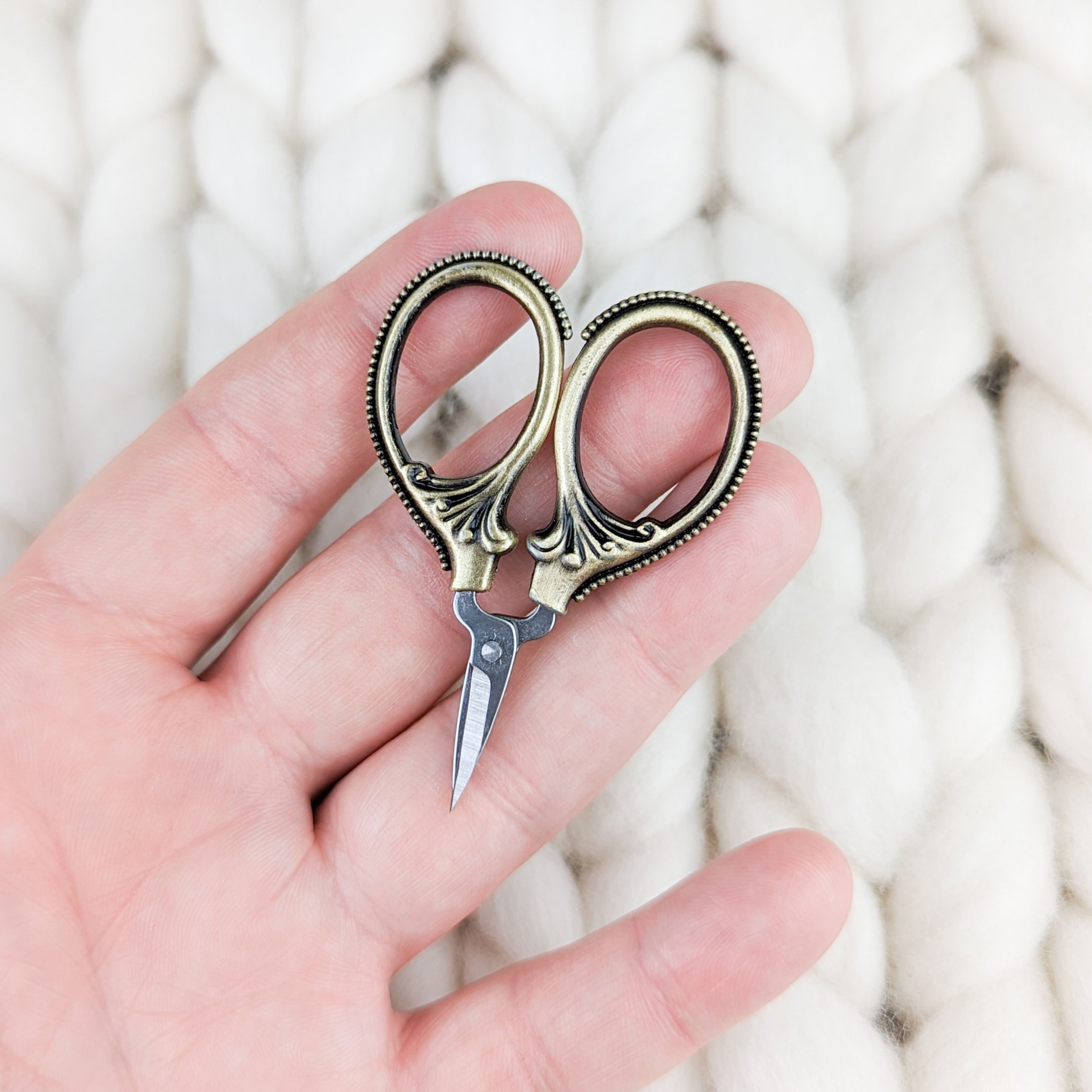 Victorian-inspired embroidery scissors. Fancy scissors. Scissors for knitting and crochet. Knitting tools. Crochet tools.