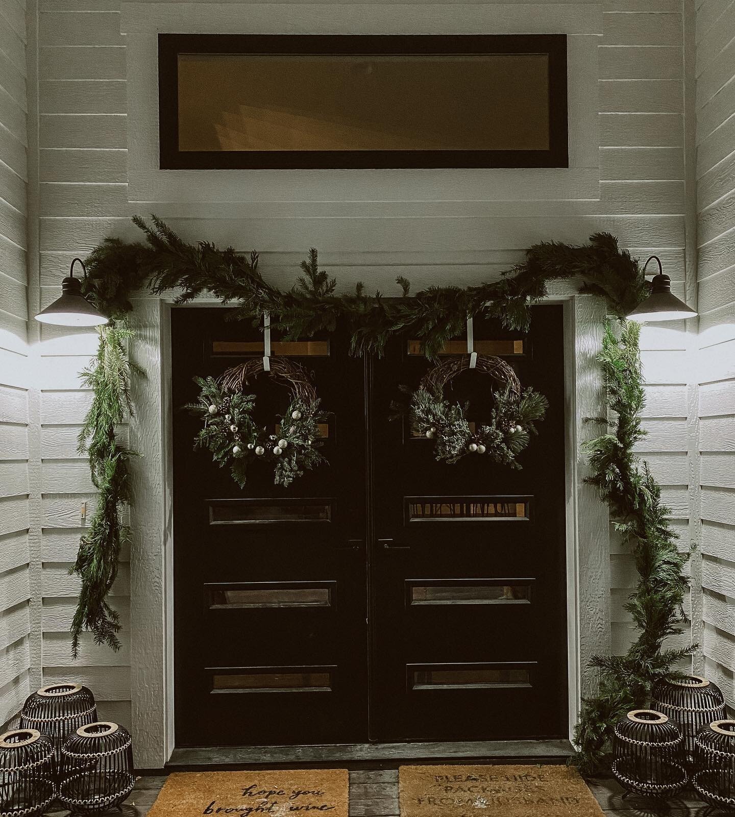 We still have 35 feet of this beautiful garland left from the weekend market. Super lush and I used 20 ft to create this look on our French front doors! $10 per foot dm me to claim! I&rsquo;ll post remaining wreaths tomorrow on my stories with prices