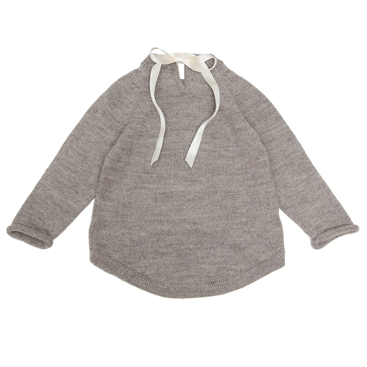 ORGANIC BABY ALPACA BOW KNIT SWEATER GREY