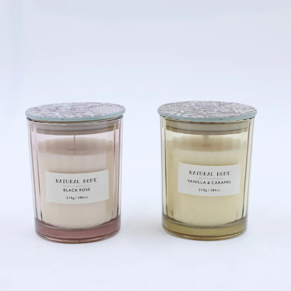 AROMART 210G DECORATED CANDLE WITH GLASS LID - ASSORTED