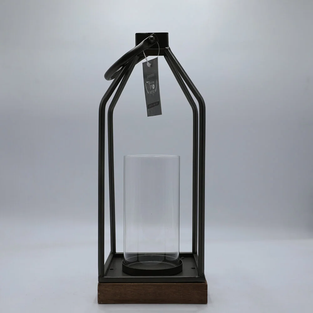 16.5X16.5X40CM METAL LANTERN WITH GLASS TUBE