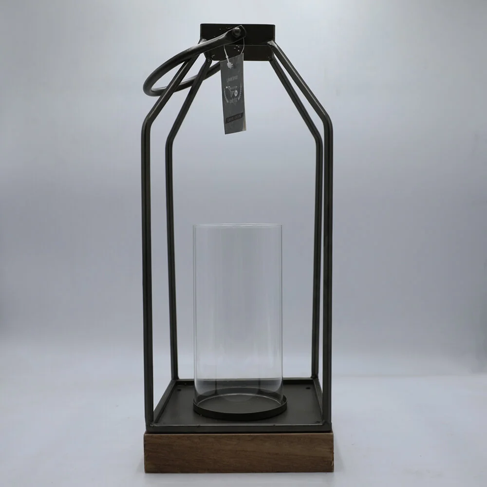 13X13X33CM METAL LANTERN WITH  GLASS TUBE
