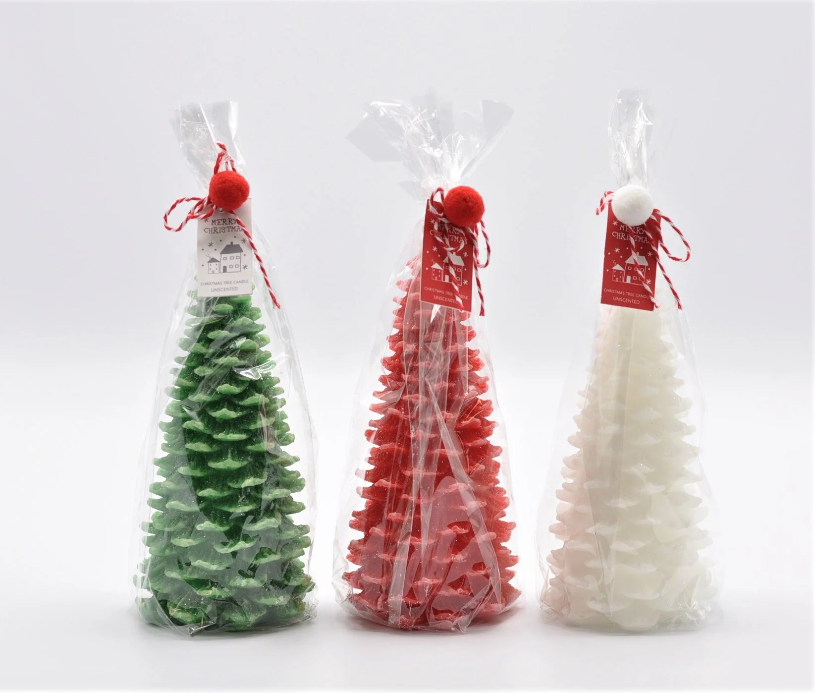 19CM UNSCENTED XMAS TREE CANDLE ASSORTED