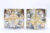 XMAS GIFT BOXED SCENTED GLASS CANDLE WITH GLITTER AND WREATH ASSORTED