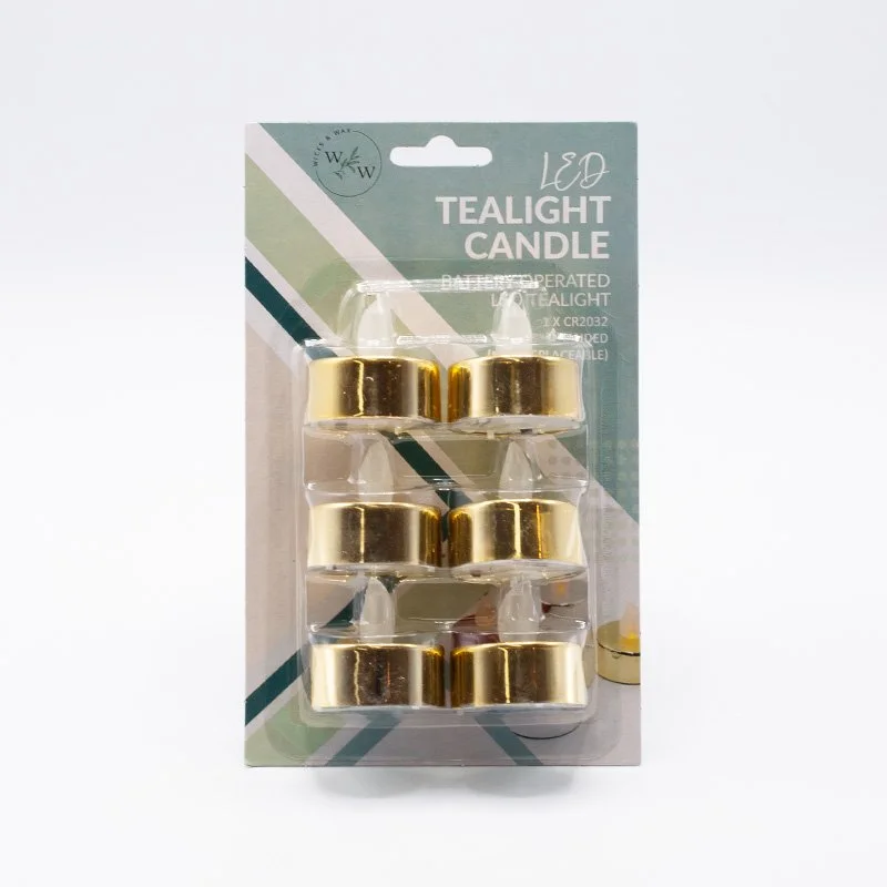 PK/6 LED METALLIC TEALIGHT - GOLD