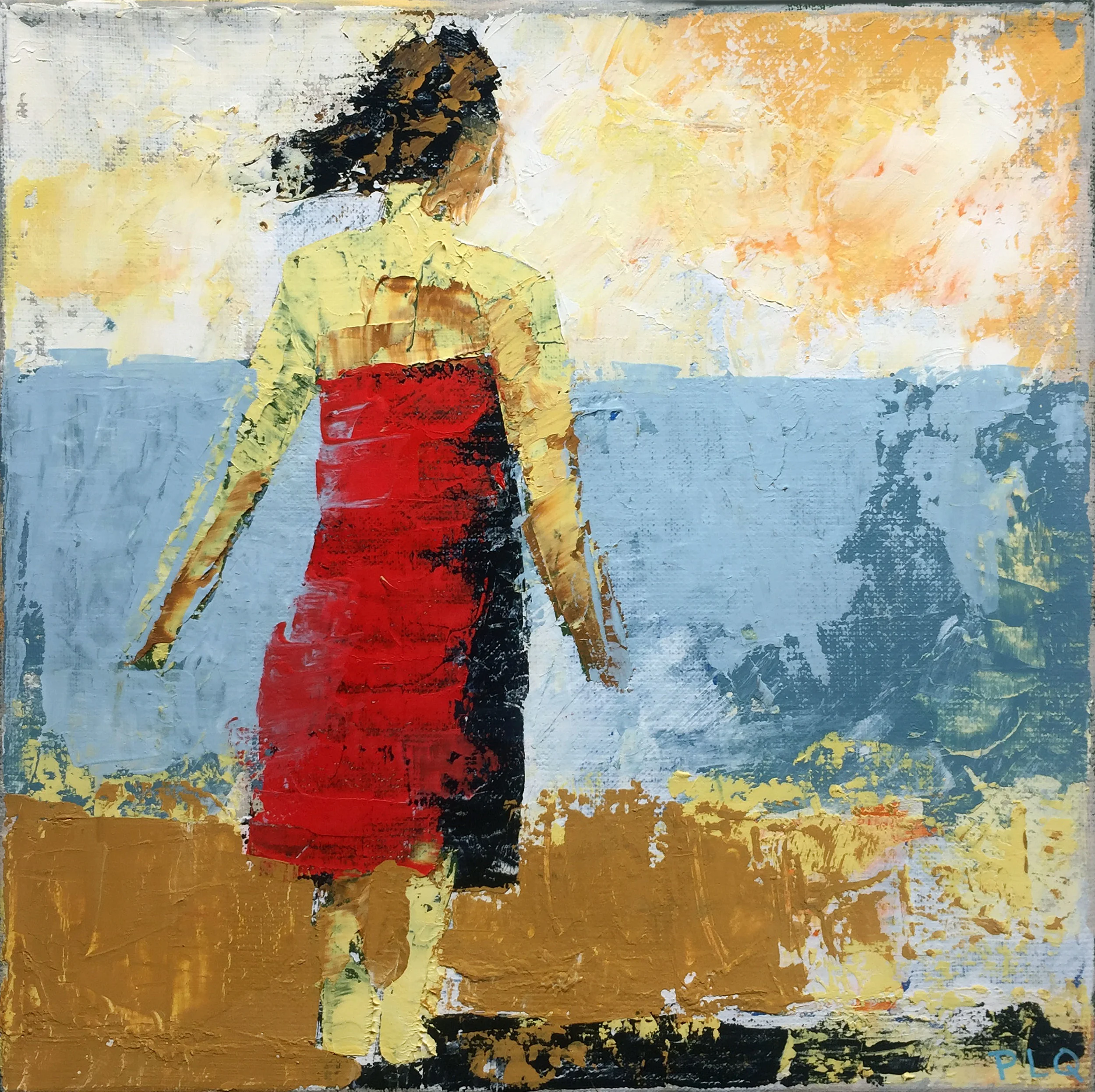 Kvällsdopp, olja och tempera på duk, 30 x 30 cm 2017