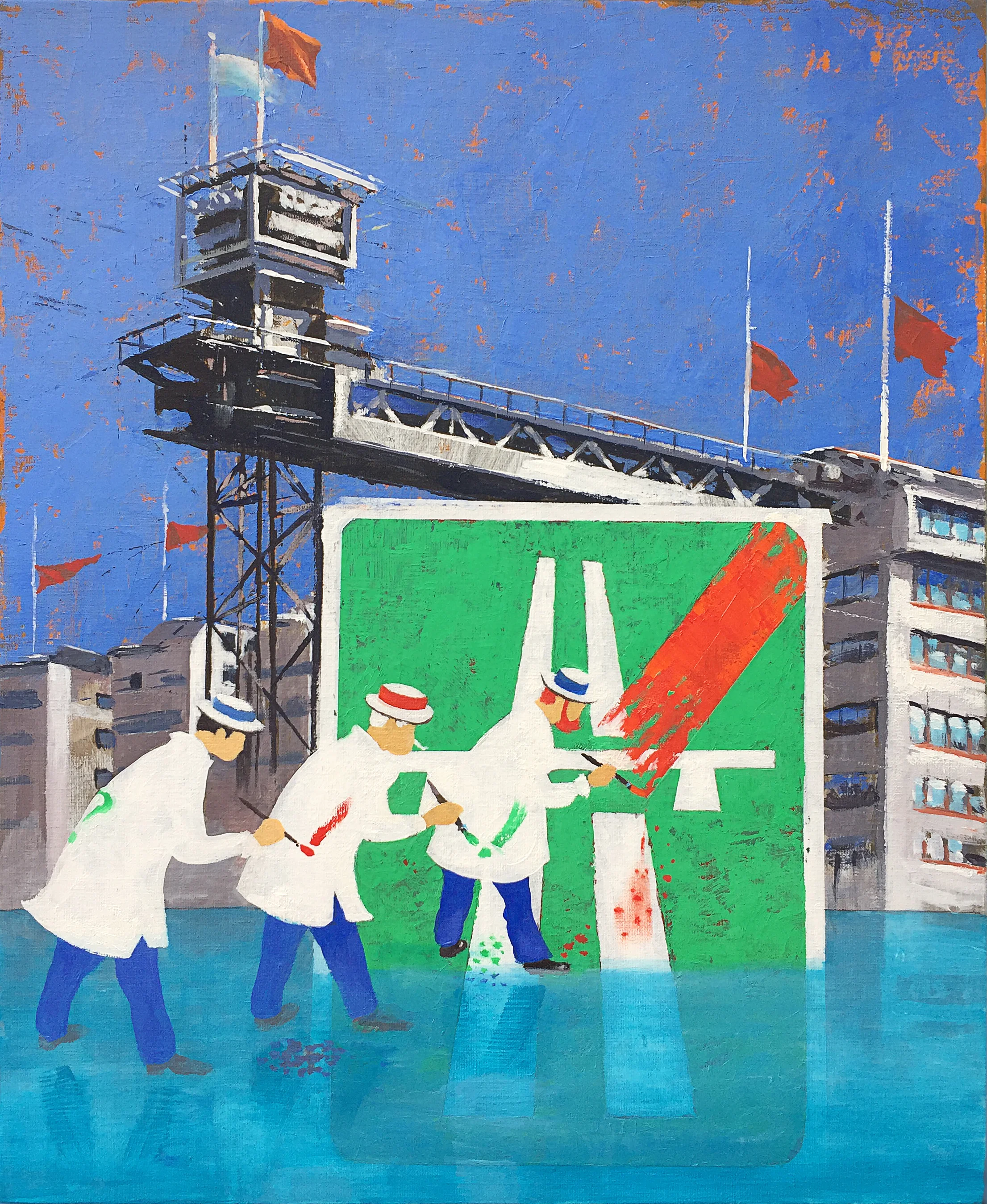Per Lindqvist: Slussens anatomi 2017 Olja och tempera på duk, 54 x 65 cm 14 000 kr Om Slussens anatomi Slussen. Ombyggnaden har blivit en utdragen process där ingen verkar nöjd med hur det kommer att bli. Nya förslag tas fram, för att genast förkastas av någon annan. Motorväg eller inte? Bara hissen står kvar som ett monument. Resten av Slussen sjunker långsamt ner i Saltsjön.