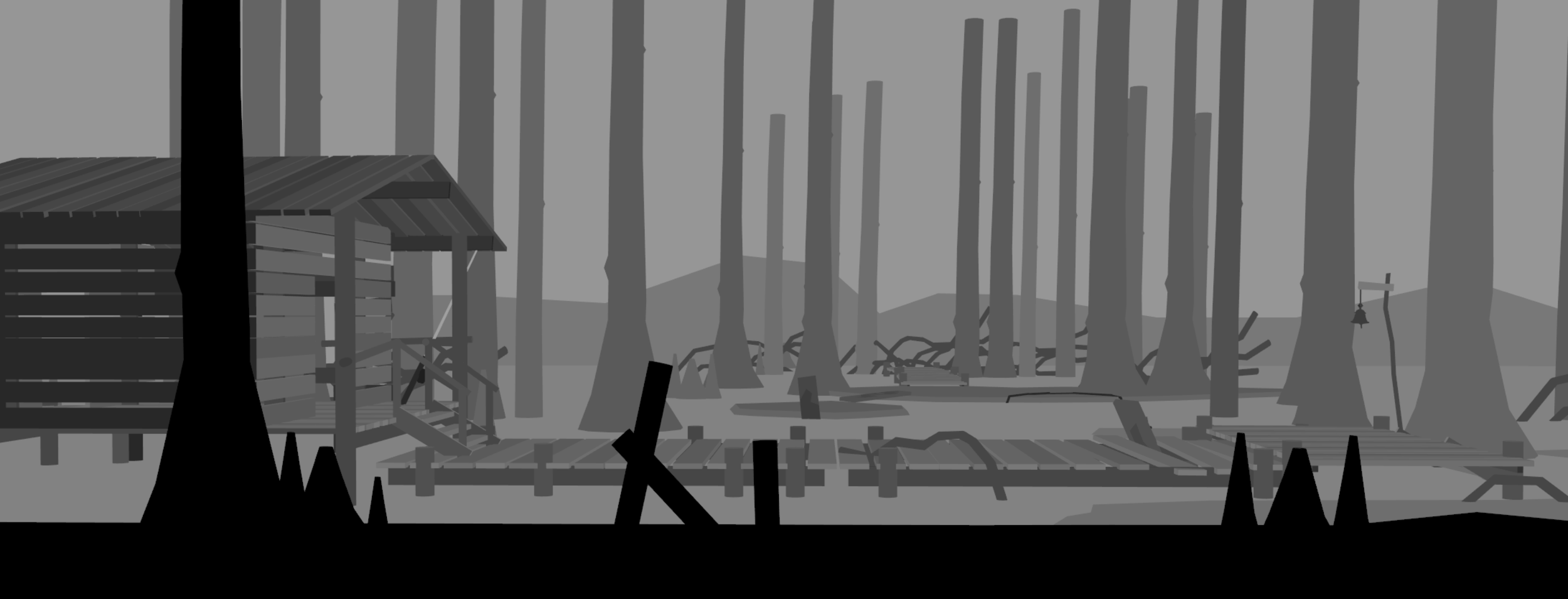 We use a grey scale swatch texture to add depth and readability. It also allows us to not worry about colour palette at this stage.