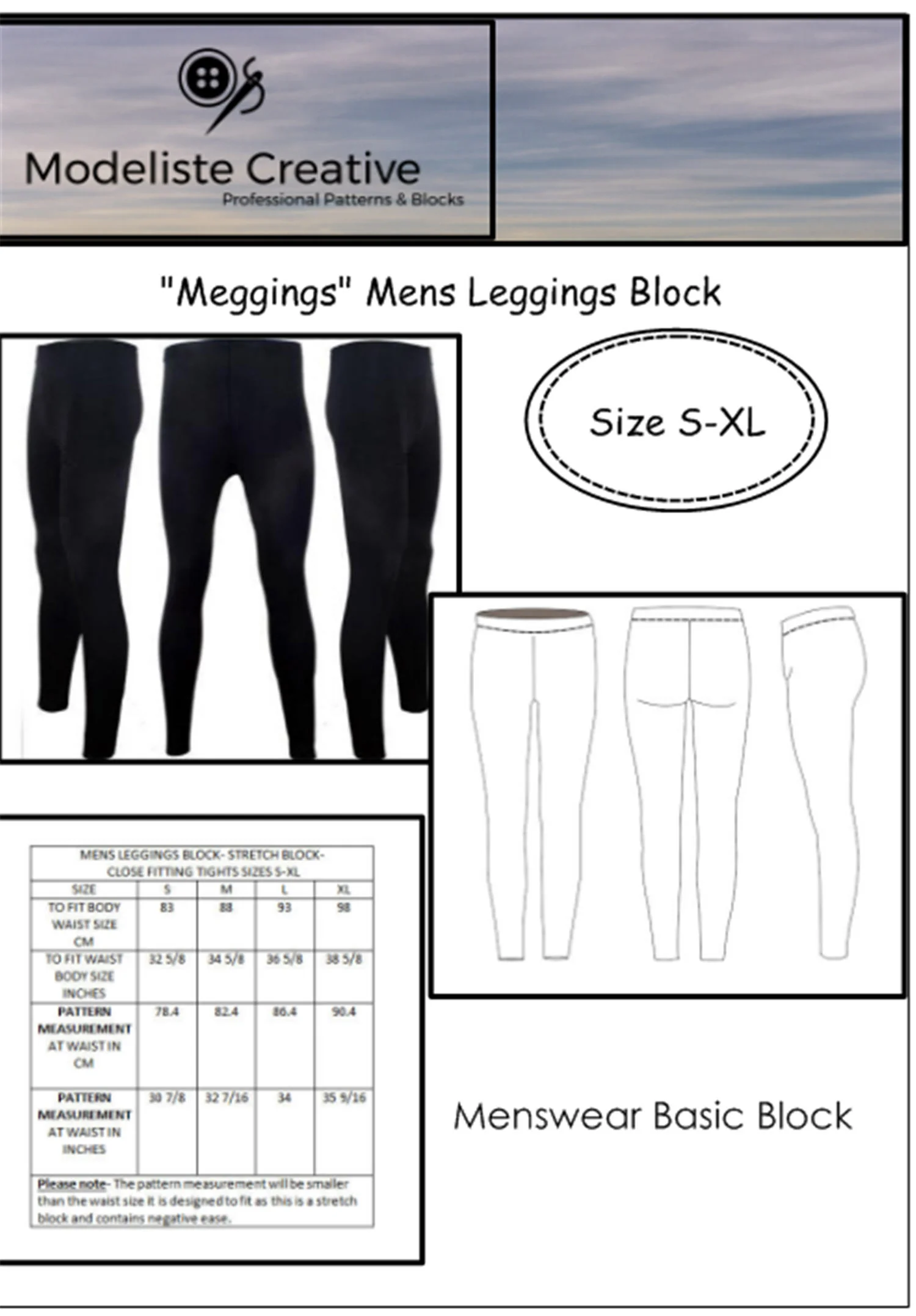 "Meggings" Mens Stretch Leggings Block- Sizes S-XL- Tights PDF A4 Version to Print