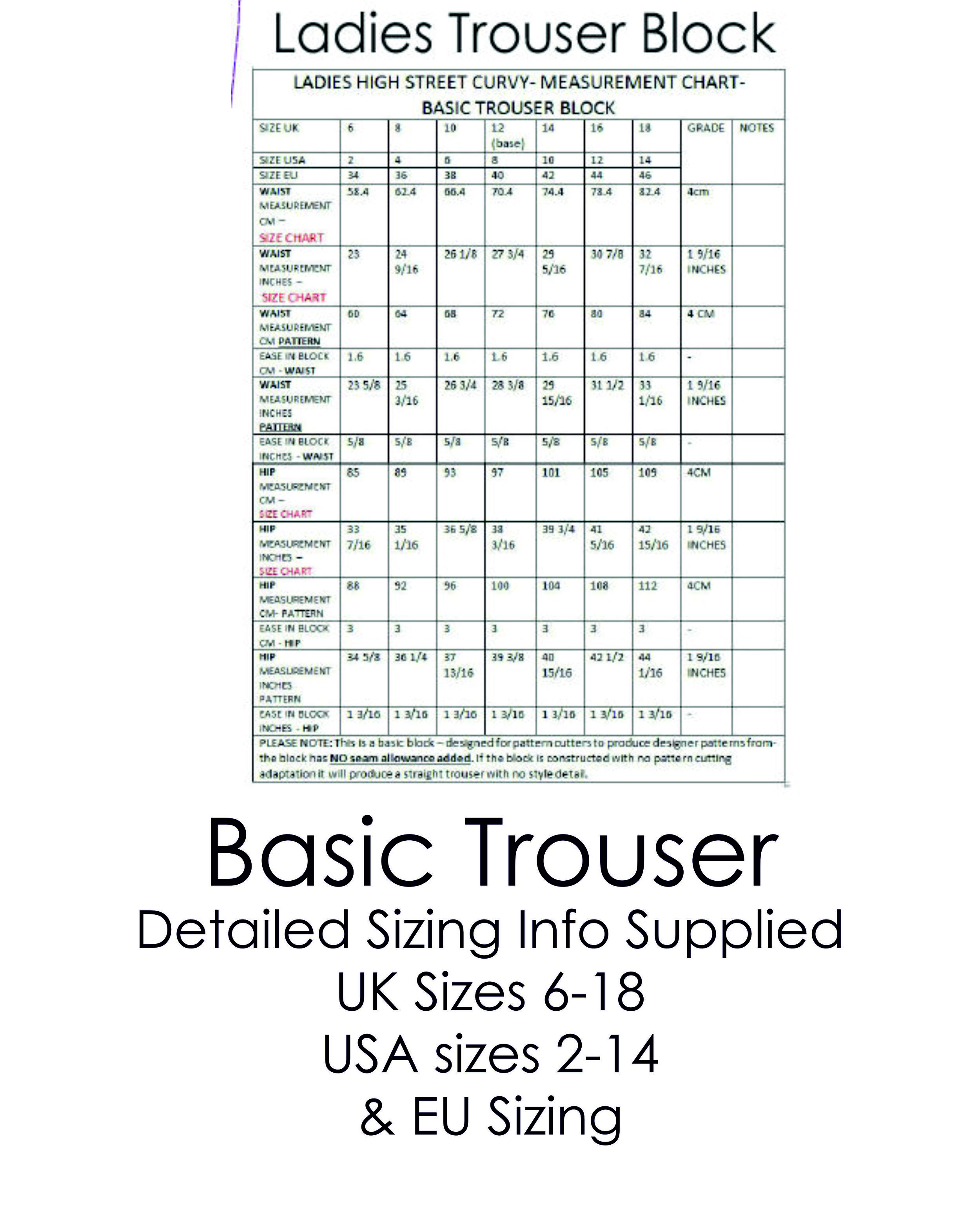 Basic Trouser Block - Sloper - UK Sizes 